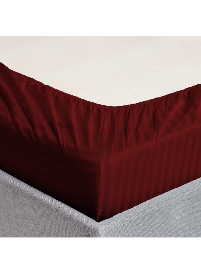 ARISTOCRAT 2 Pieces Stripe Fitted Sheet Set - 90x200+17cm - Maroon Microfiber Maroon 90x200+17cm  - Image 3