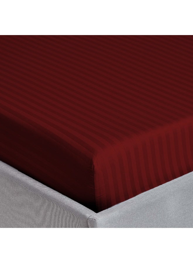 ARISTOCRAT 2 Pieces Stripe Fitted Sheet Set - 90x200+17cm - Maroon Microfiber Maroon 90x200+17cm  - Image 2