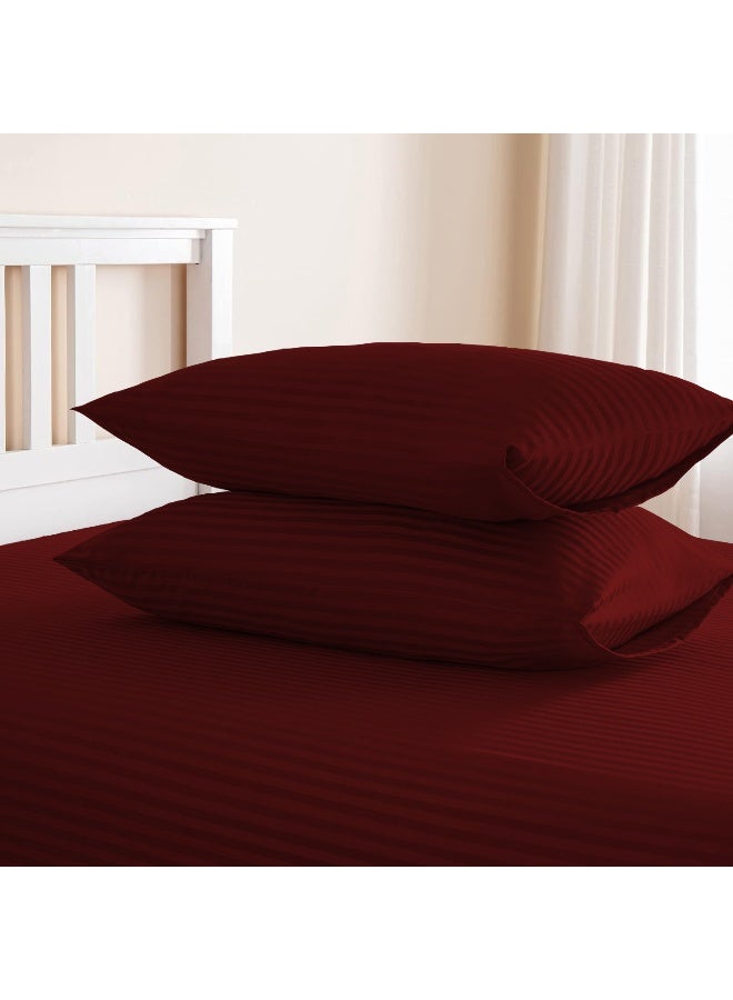 ARISTOCRAT 2 Pieces Stripe Fitted Sheet Set - 90x200+17cm - Maroon Microfiber Maroon 90x200+17cm  - Image 4