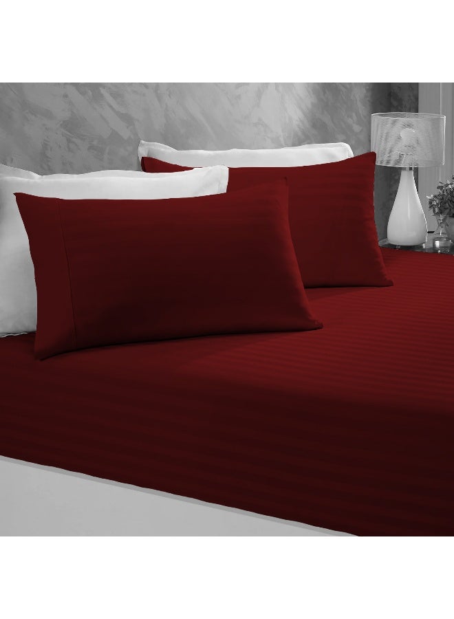 ARISTOCRAT 2 Pieces Stripe Fitted Sheet Set - 90x200+17cm - Maroon Microfiber Maroon 90x200+17cm  - Image 5