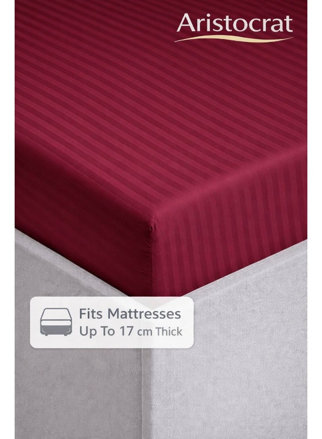ARISTOCRAT 2-Piece Striped Microfiber Fitted Sheet Set Single 90x200cm – Soft Elastic Deep Pocket 17cm Bedsheet with 1 Pillowcase 50x70cm, Maroon Microfiber Maroon Single - Image 5