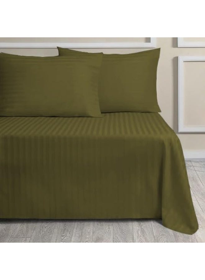 أرستوكرات Aristocrat Soft Microfiber Stripe Flat/Bed Sheet with 2 Pillowcase Set - 220x240cm (Olive) Microfiber Olive 220x240cm  - Image 1