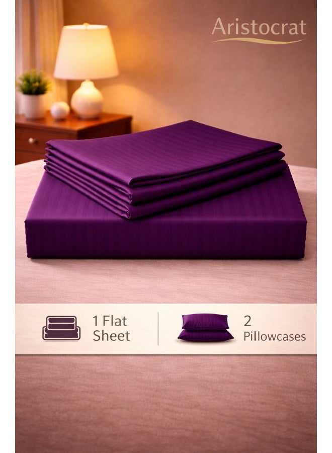 ARISTOCRAT 3‑Piece Striped Microfiber Flat Bed Sheet Set Super King 240x260cm – Soft Breathable Flat Sheet with 2 Pillowcases 50x70cm, Purple Microfiber Purple 240x260cm - Image 2