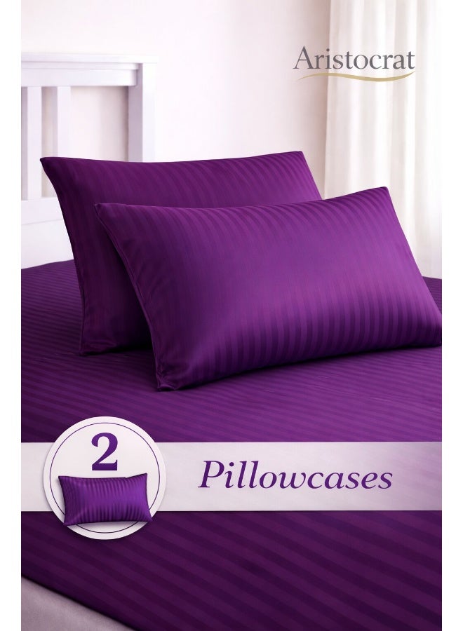 ARISTOCRAT 3‑Piece Striped Microfiber Flat Bed Sheet Set Super King 240x260cm – Soft Breathable Flat Sheet with 2 Pillowcases 50x70cm, Purple Microfiber Purple 240x260cm - Image 5