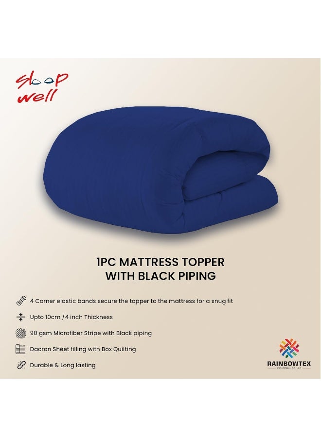 أرستوكرات Aristocrat Soft Material Stripe Mattress Topper - 900GSM (100x200+10cm - Blue) Microfiber Blue Single 100x200+10cm  - Image 3