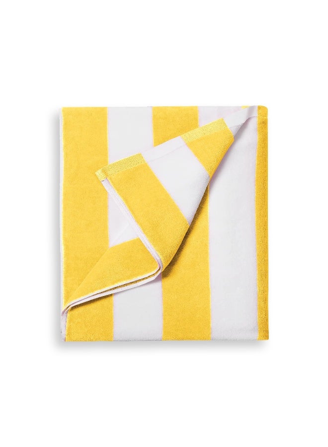 ARISTOCRAT Soft and Comfy Stripe Beach Towel 100% Cotton (75x150cm) Yellow And White  - Image 2