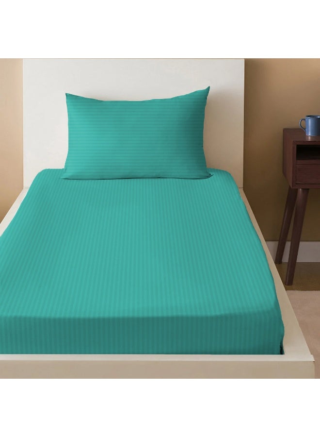 أرستوكرات 2 Pieces Stripe Fitted Sheet Set - 90x200+17cm - Teal Microfiber Teal 90x200+17cm  - Image 1
