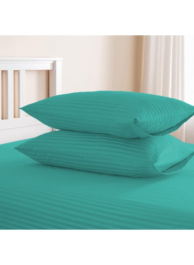 أرستوكرات 2 Pieces Stripe Fitted Sheet Set - 90x200+17cm - Teal Microfiber Teal 90x200+17cm  - Image 4