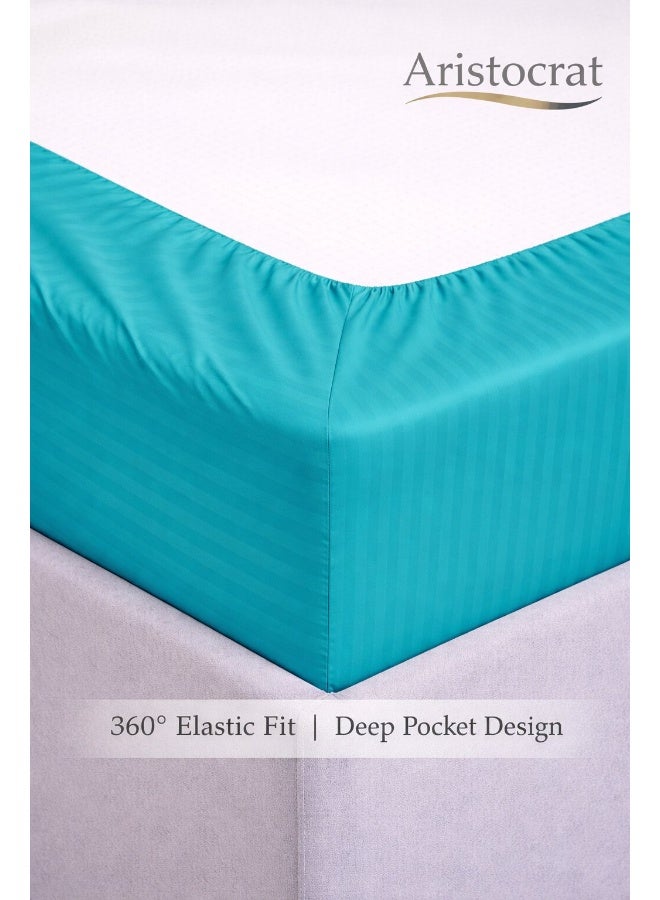 ARISTOCRAT 2-Piece Striped Microfiber Fitted Sheet Set Single 90x200cm – Soft Elastic Deep Pocket 17cm Bedsheet with 1 Pillowcase 50x70cm, Teal Microfiber Teal Single - Image 3