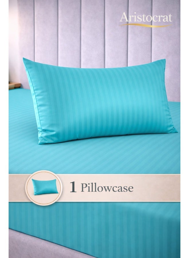 ARISTOCRAT 2-Piece Striped Microfiber Fitted Sheet Set Single 90x200cm – Soft Elastic Deep Pocket 17cm Bedsheet with 1 Pillowcase 50x70cm, Teal Microfiber Teal Single - Image 4