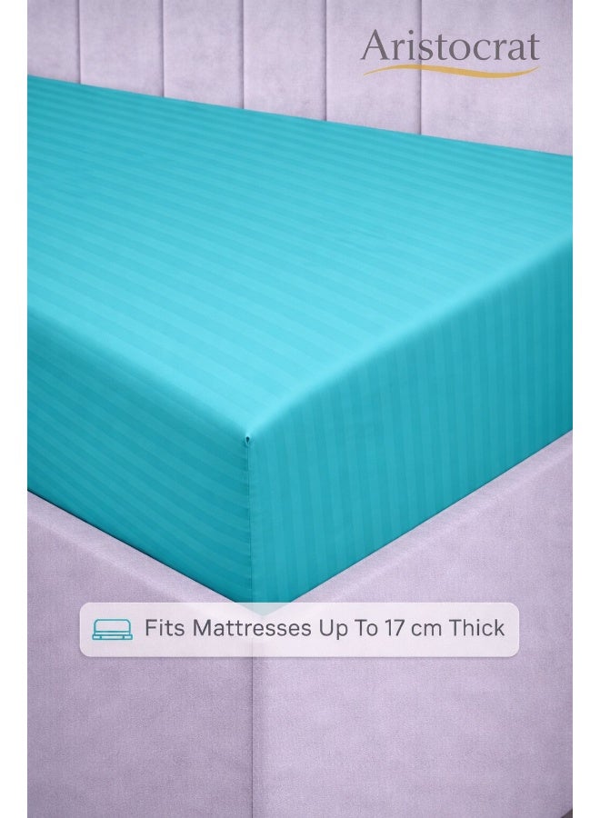 ARISTOCRAT 2-Piece Striped Microfiber Fitted Sheet Set Single 90x200cm – Soft Elastic Deep Pocket 17cm Bedsheet with 1 Pillowcase 50x70cm, Teal Microfiber Teal Single - Image 5