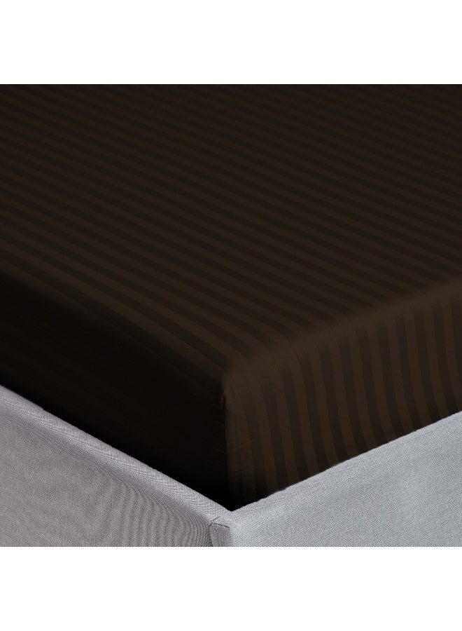 ARISTOCRAT 3 Pieces Stripe Fitted Sheet Set - 180x200+17cm - Chocolate Brown Microfiber Chocolate Brown 180x200+17cm  - Image 2