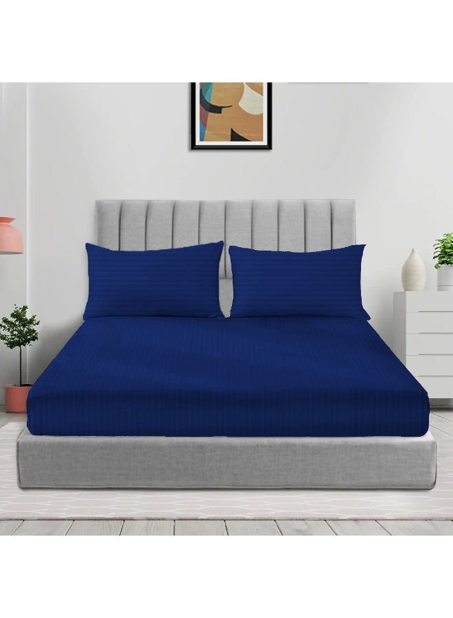 ARISTOCRAT 3 Pieces Stripe Fitted Sheet Set - 120x200+17cm - Royal Blue Microfiber Royal Blue 120x200+17cm  - Image 1