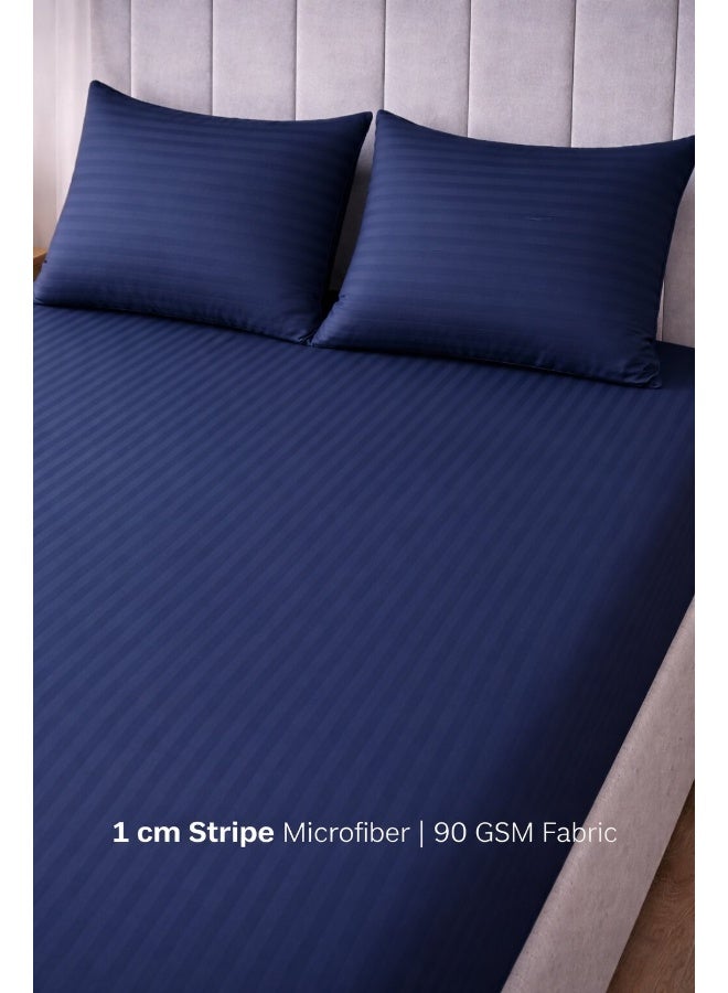 ARISTOCRAT 3-Piece Striped Microfiber Fitted Sheet Set Large Single 120x200cm – Soft Elastic Deep Pocket 17cm Bedsheet with 2 Pillowcases 50x70cm, Royal Blue Microfiber Royal Blue 120X200+17cm - Image 4