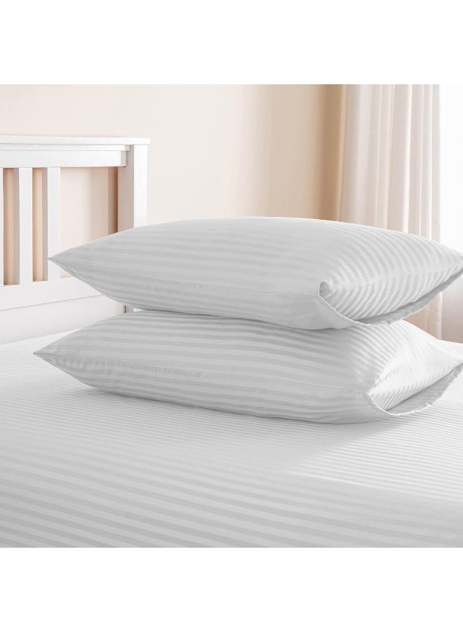 ARISTOCRAT 3 Pieces Stripe Fitted Sheet Set - 120x200+17cm - White Microfiber White 120x200+17cm  - Image 4