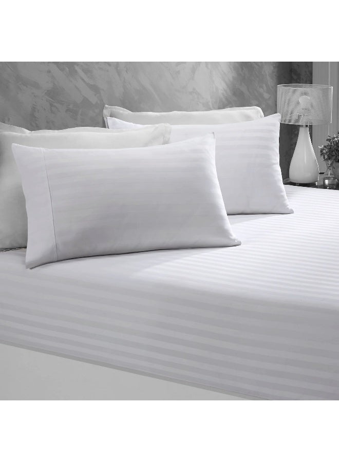ARISTOCRAT 3 Pieces Stripe Fitted Sheet Set - 120x200+17cm - White Microfiber White 120x200+17cm  - Image 5