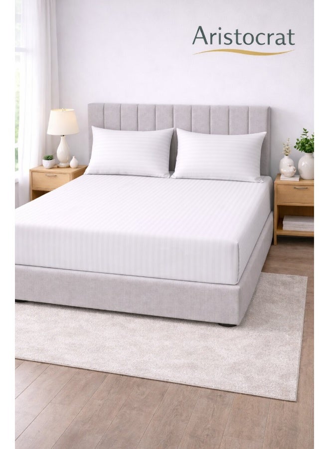 أرستوكرات طقم ملاءات مشدودة مخططة من 3 قطع - 120x200+17 سم - أبيض - Image 1