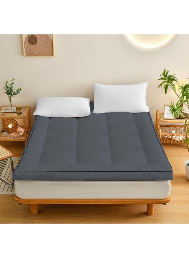 ARISTOCRAT Soft Material Stripe Mattress Topper - 900GSM (100x200+10cm) Microfiber Grey 100x200cm  - Image 1