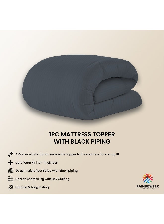 ARISTOCRAT Soft Material Stripe Mattress Topper - 900GSM (100x200+10cm) Microfiber Grey 100x200cm  - Image 2
