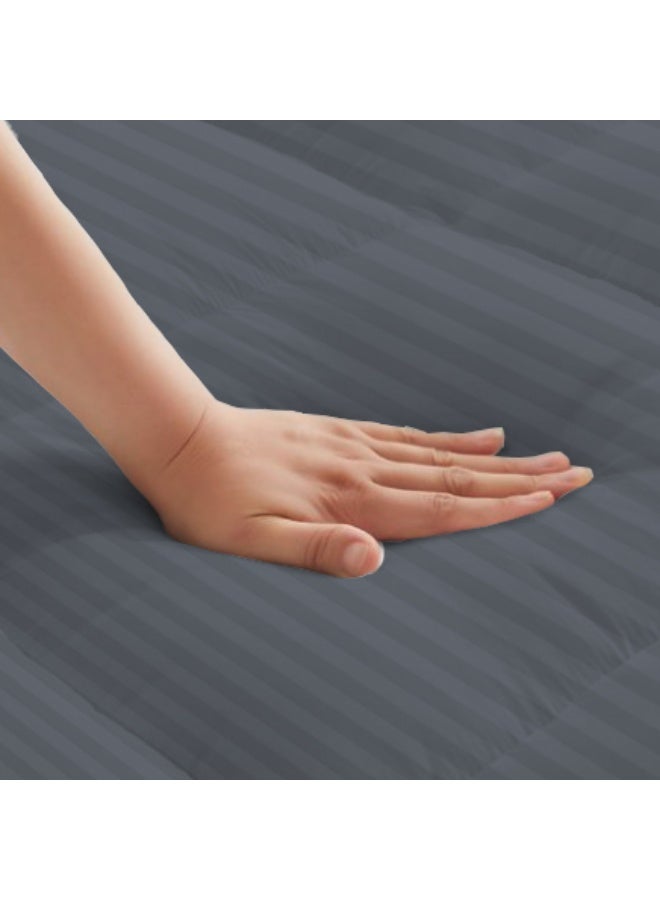 ARISTOCRAT Soft Material Stripe Mattress Topper - 900GSM (100x200+10cm) Microfiber Grey 100x200cm  - Image 4