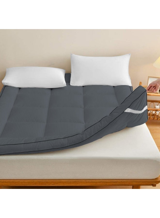 ARISTOCRAT Soft Material Stripe Mattress Topper - 900GSM (100x200+10cm) Microfiber Grey 100x200cm  - Image 3