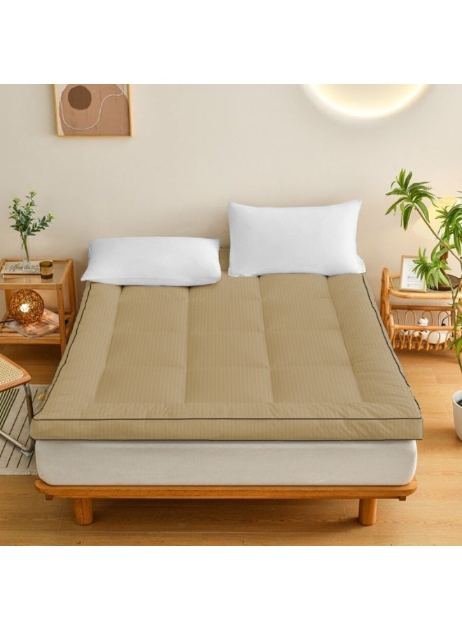 ARISTOCRAT Soft Material Stripe Mattress Topper - 900GSM (Beige,150x200+10cm) Microfiber Beige 150x200cm  - Image 1