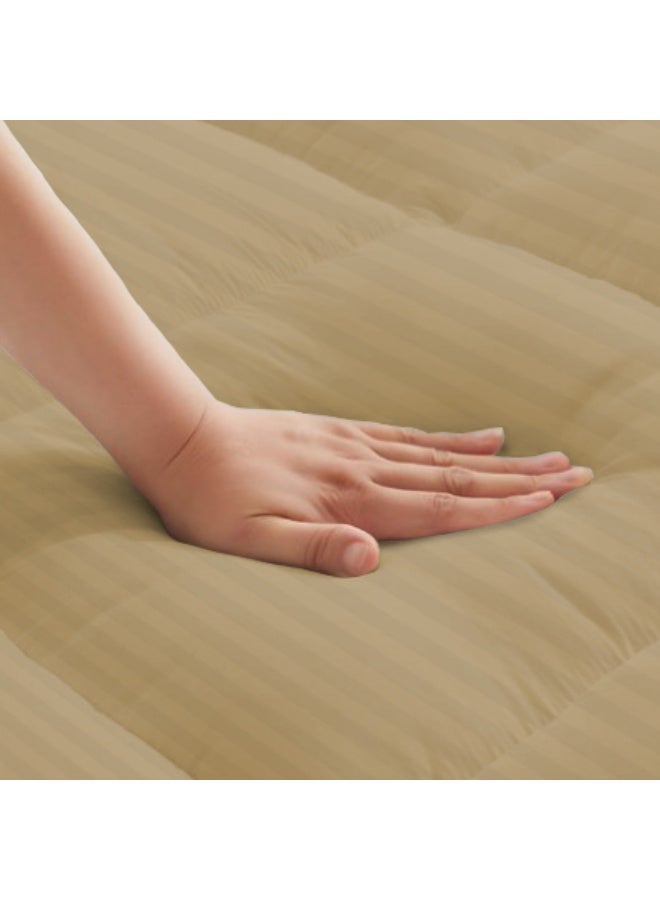 ARISTOCRAT Soft Material Stripe Mattress Topper - 900GSM (Beige,150x200+10cm) Microfiber Beige 150x200cm  - Image 4