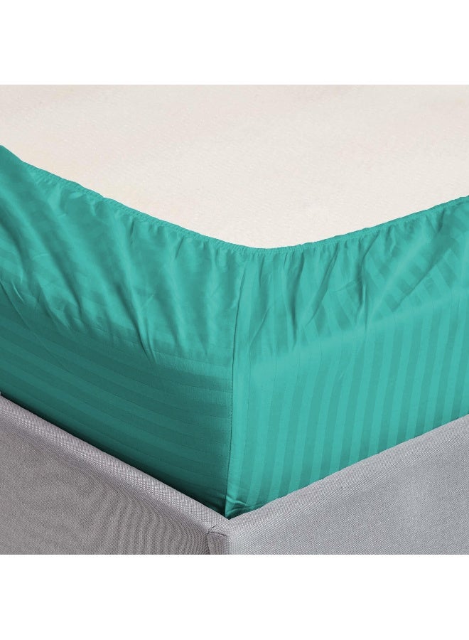 أرستوكرات 3 Pieces Stripe Fitted Sheet Set - 150x200+17cm - Teal Microfiber Teal 150x200+17cm  - Image 3