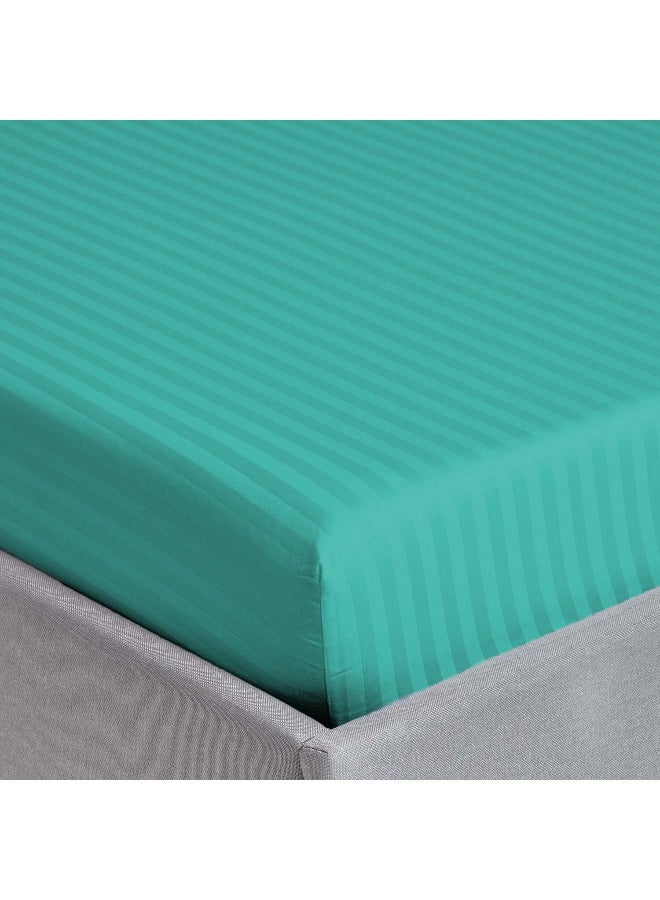 أرستوكرات 3 Pieces Stripe Fitted Sheet Set - 150x200+17cm - Teal Microfiber Teal 150x200+17cm  - Image 2