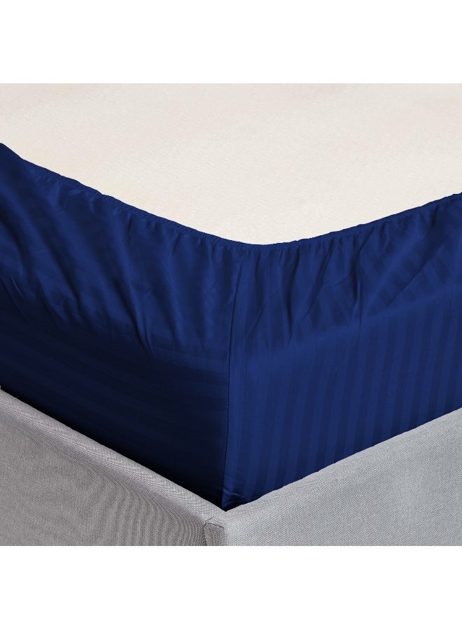 ARISTOCRAT 3 Pieces Stripe Fitted Sheet Set - 200x200+17cm - Royal Blue Microfiber Royal Blue 200x200+17cm  - Image 3
