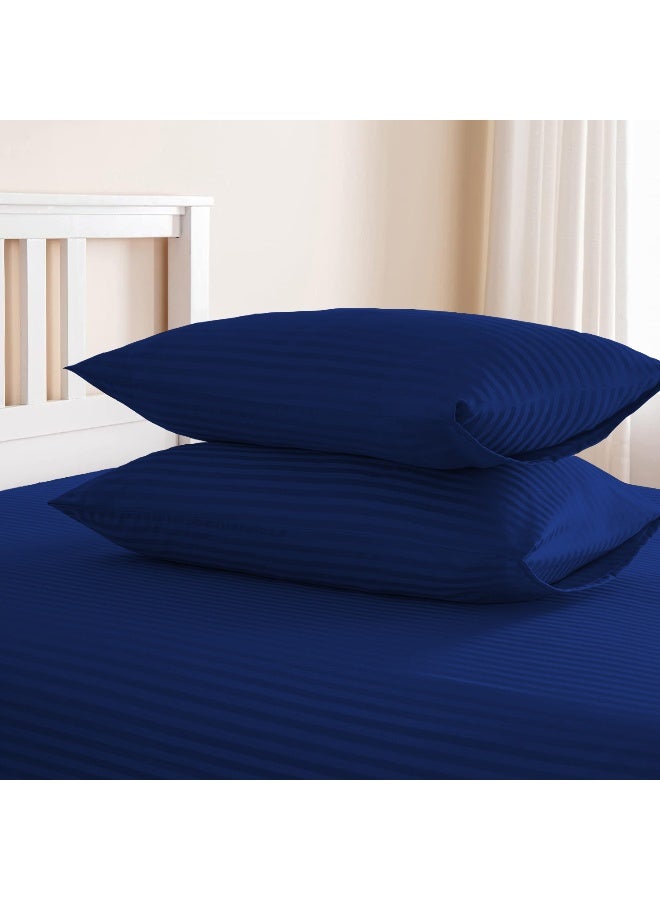 ARISTOCRAT 3 Pieces Stripe Fitted Sheet Set - 200x200+17cm - Royal Blue Microfiber Royal Blue 200x200+17cm  - Image 4