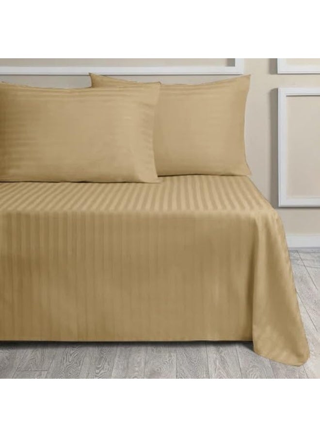 ARISTOCRAT Aristocrat Soft Microfiber Stripe Flat/Bed Sheet with 2 Pillowcase Set - 240x260cm (Beige) Microfiber Beige 240x260cm - Image 1