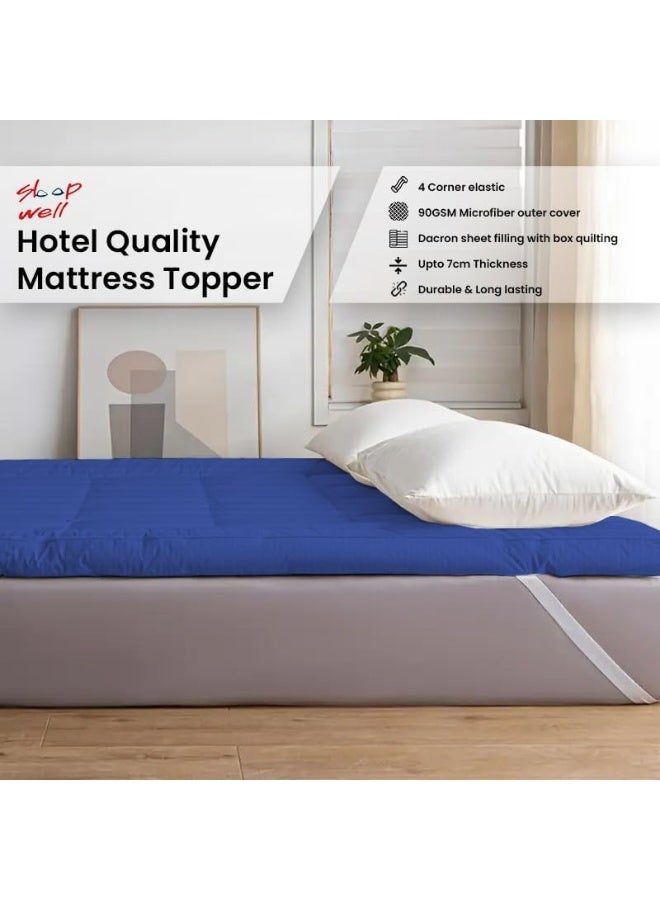 ARISTOCRAT Aristocrat Soft Material Stripe Mattress Topper - 600GSM (200x200+7cm - Blue) Microfiber Blue 200x200+7cm  - Image 2