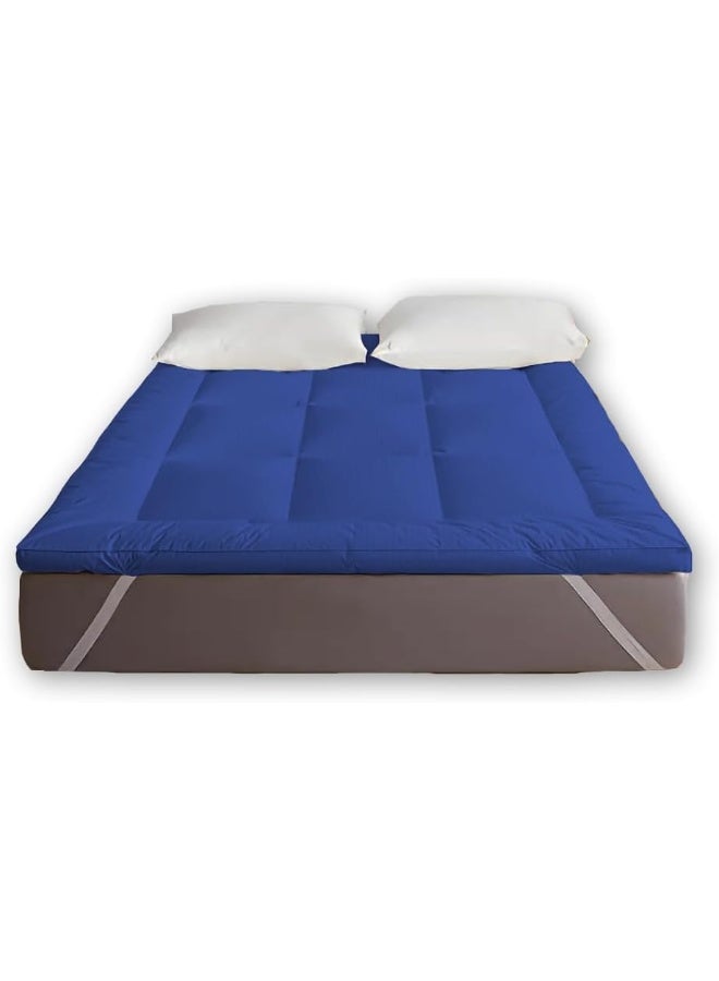 ARISTOCRAT Aristocrat Soft Material Stripe Mattress Topper - 600GSM (200x200+7cm - Blue) Microfiber Blue 200x200+7cm  - Image 1