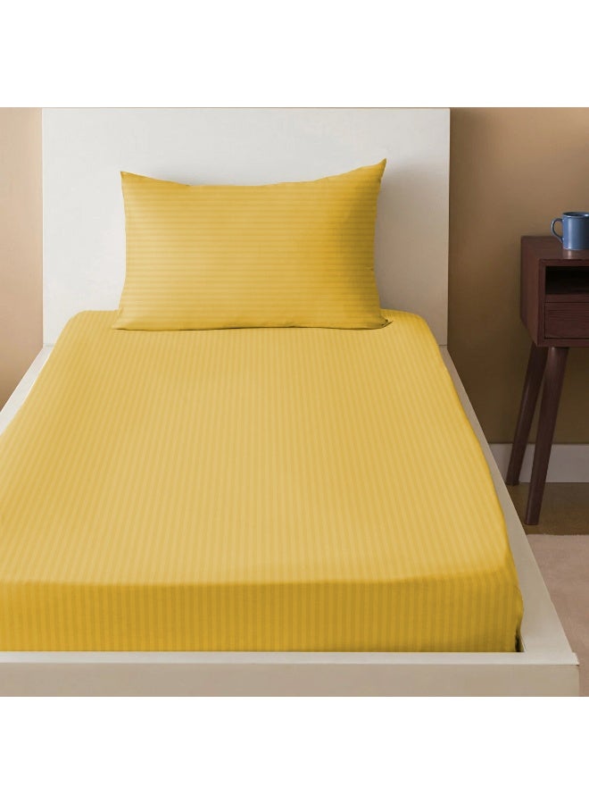 ARISTOCRAT 2 Pieces Stripe Fitted Sheet Set - 90x200+17cm - Gold Microfiber Gold 90x200+17cm  - Image 1