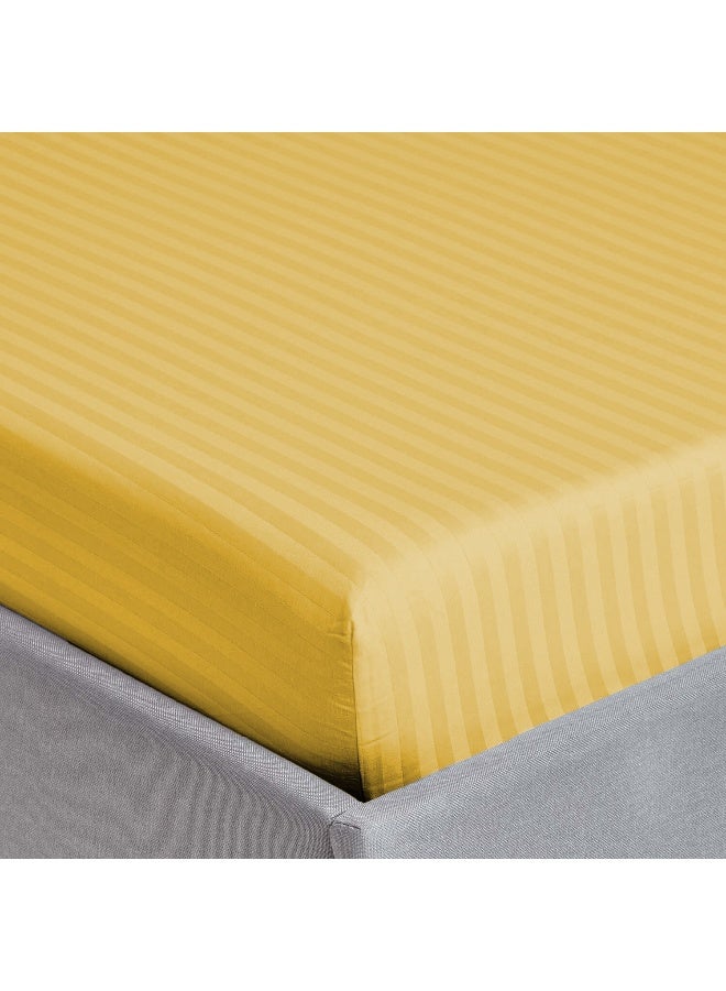 ARISTOCRAT 2 Pieces Stripe Fitted Sheet Set - 90x200+17cm - Gold Microfiber Gold 90x200+17cm  - Image 2