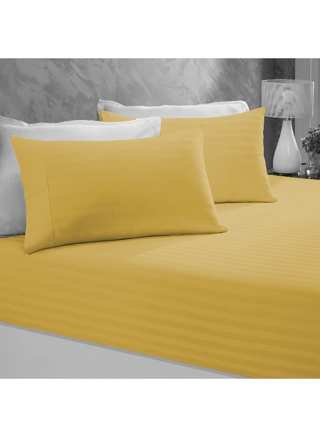 ARISTOCRAT 2 Pieces Stripe Fitted Sheet Set - 90x200+17cm - Gold Microfiber Gold 90x200+17cm  - Image 5