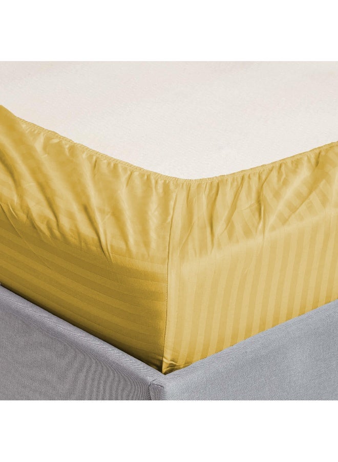 ARISTOCRAT 2 Pieces Stripe Fitted Sheet Set - 90x200+17cm - Gold Microfiber Gold 90x200+17cm  - Image 3