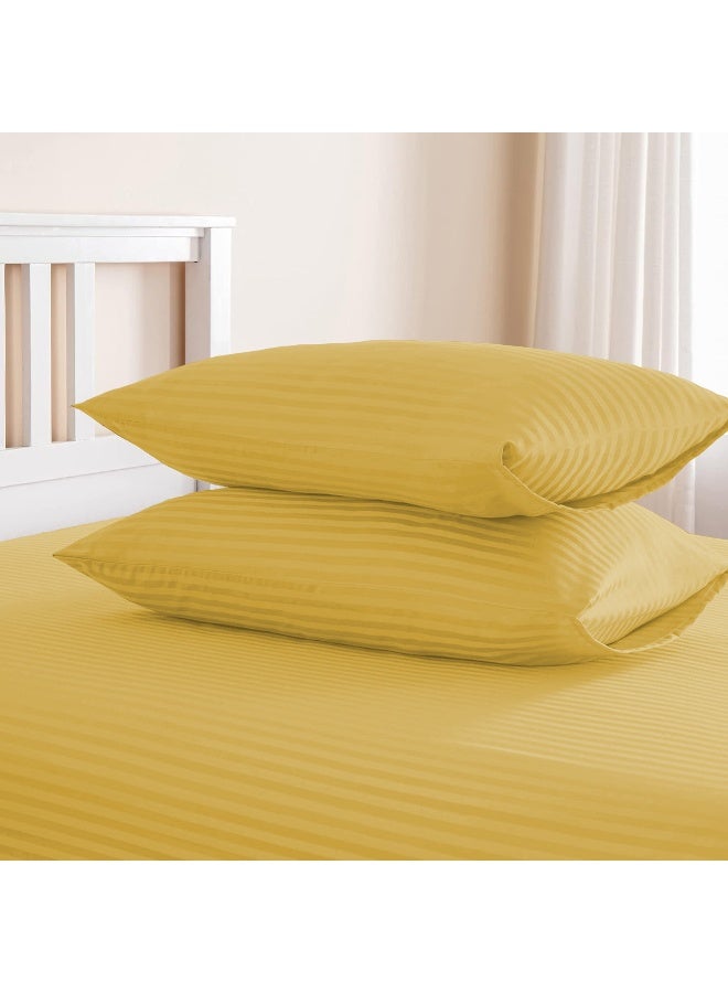 ARISTOCRAT 2 Pieces Stripe Fitted Sheet Set - 90x200+17cm - Gold Microfiber Gold 90x200+17cm  - Image 4