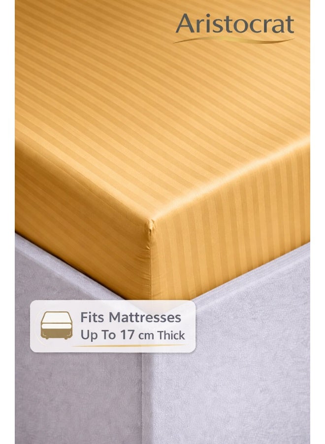ARISTOCRAT 2-Piece Striped Microfiber Fitted Sheet Set Single 90x200cm – Soft Elastic Deep Pocket 17cm Bedsheet with 1 Pillowcase 50x70cm, Gold Microfiber Gold Single - Image 5