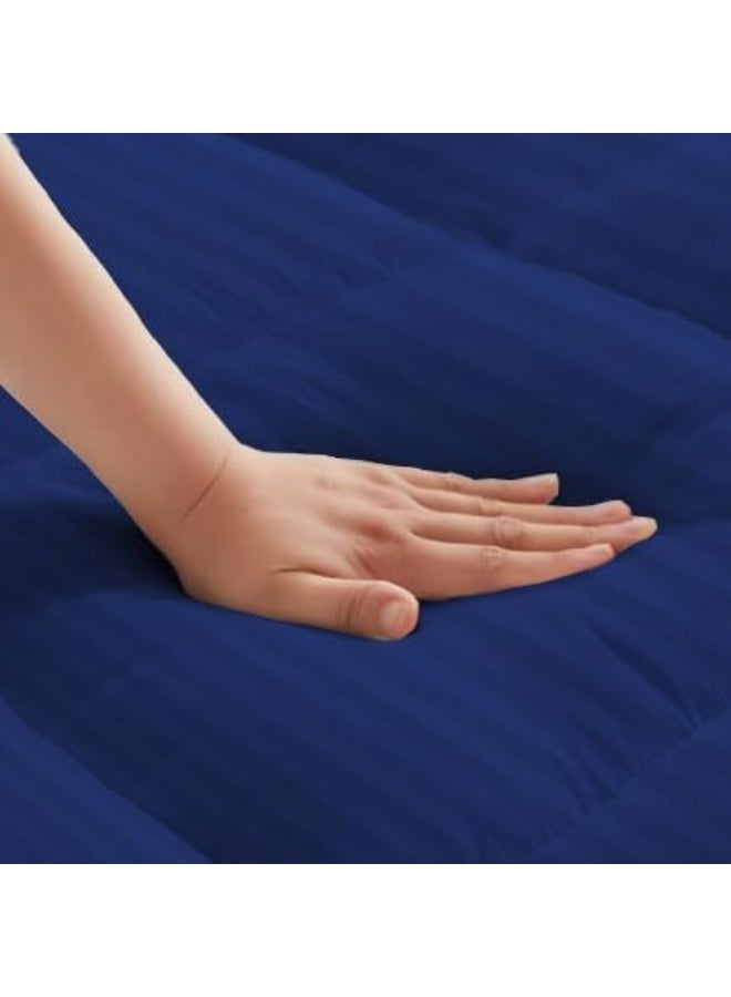 أرستوكرات Aristocrat Soft Material Stripe Mattress Topper - 900GSM (120x200+10cm - Blue) Microfiber Blue Double 120x200+10cm  - Image 5