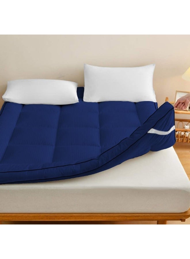 أرستوكرات Aristocrat Soft Material Stripe Mattress Topper - 900GSM (120x200+10cm - Blue) Microfiber Blue Double 120x200+10cm  - Image 2