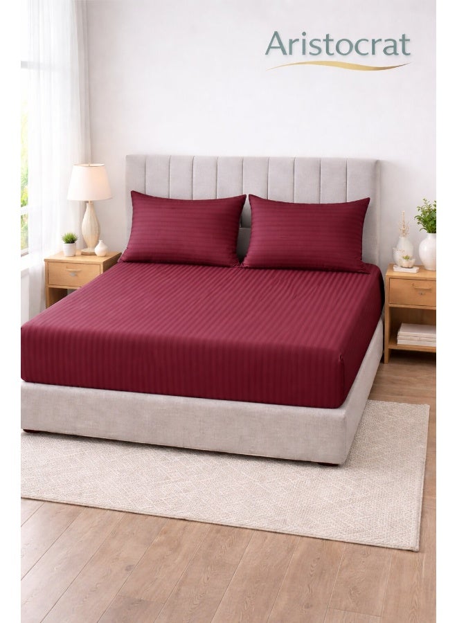 أرستوكرات طقم ملاءات مشدودة مخططة من 3 قطع - 120x200+17 سم - مارون - Image 1