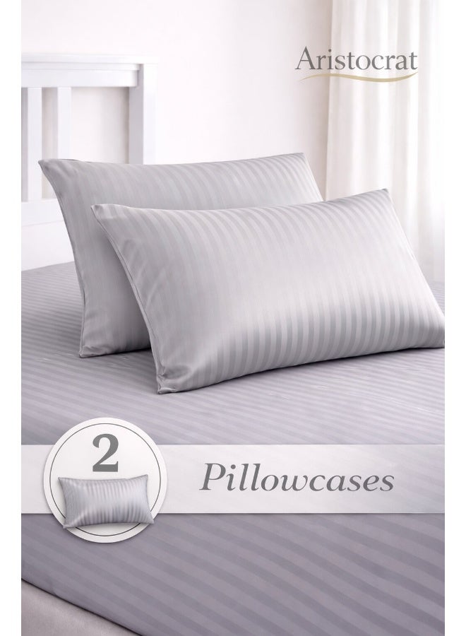ARISTOCRAT 3-Piece Striped Microfiber Fitted Sheet Set King 180x200cm – Soft Elastic Deep Pocket 17cm Bedsheet with 2 Pillowcases 50x70cm, Silver Microfiber Silver 180X200+17cm - Image 5