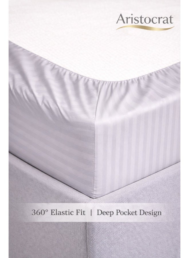 ARISTOCRAT 3-Piece Striped Microfiber Fitted Sheet Set King 180x200cm – Soft Elastic Deep Pocket 17cm Bedsheet with 2 Pillowcases 50x70cm, Silver Microfiber Silver 180X200+17cm - Image 3