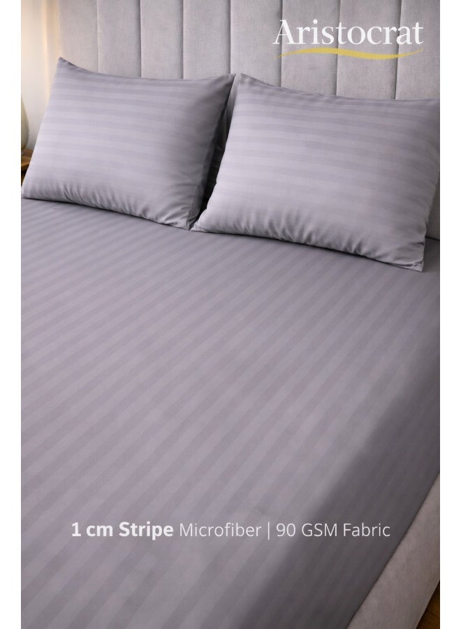 ARISTOCRAT 3-Piece Striped Microfiber Fitted Sheet Set King 180x200cm – Soft Elastic Deep Pocket 17cm Bedsheet with 2 Pillowcases 50x70cm, Silver Microfiber Silver 180X200+17cm - Image 4