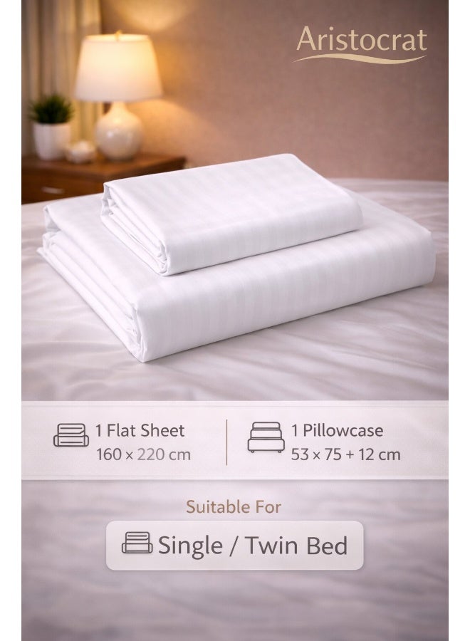 ARISTOCRAT 2‑Piece Striped Microfiber Flat Bed Sheet Set Single 160x220cm – Soft Breathable Flat Sheet with 1 Pillowcase 50x70cm, White Microfiber White 160x220cm - Image 2