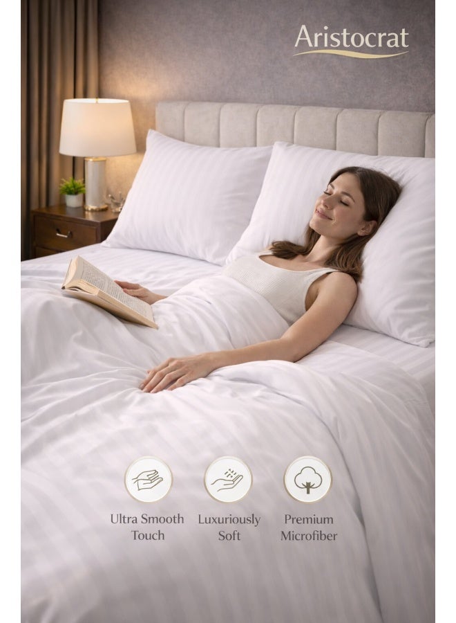 ARISTOCRAT 2‑Piece Striped Microfiber Flat Bed Sheet Set Single 160x220cm – Soft Breathable Flat Sheet with 1 Pillowcase 50x70cm, White Microfiber White 160x220cm - Image 3