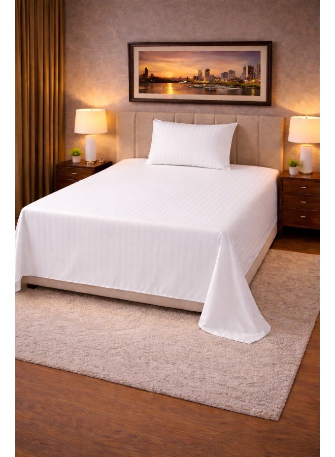 ARISTOCRAT 2‑Piece Striped Microfiber Flat Bed Sheet Set Single 160x220cm – Soft Breathable Flat Sheet with 1 Pillowcase 50x70cm, White Microfiber White 160x220cm - Image 1
