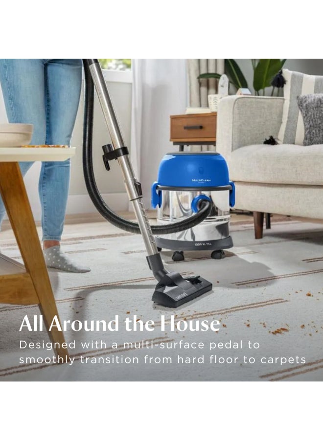 Bissell Multiclean Turbo Drum 4113 Vacuum Cleaner With Powerful Motor Canister, Wet & Dry Multi-Surface Cleaning, 15L Tank, 1000W, 32.5 × 35.5 × 50.5 Cm | 2-Year Warranty 1000 W 4113 Grey / Mambo Blue - Image 4